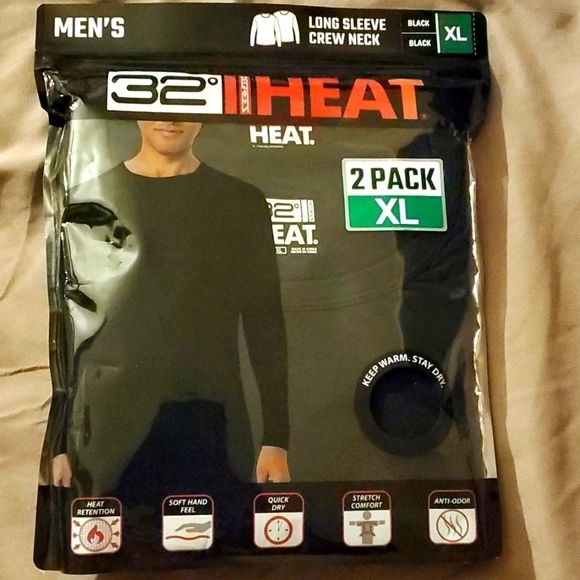 32° Heat Men's 2 pack Black Long Sleeve Crew Neck-XL - Picture 1 of 4